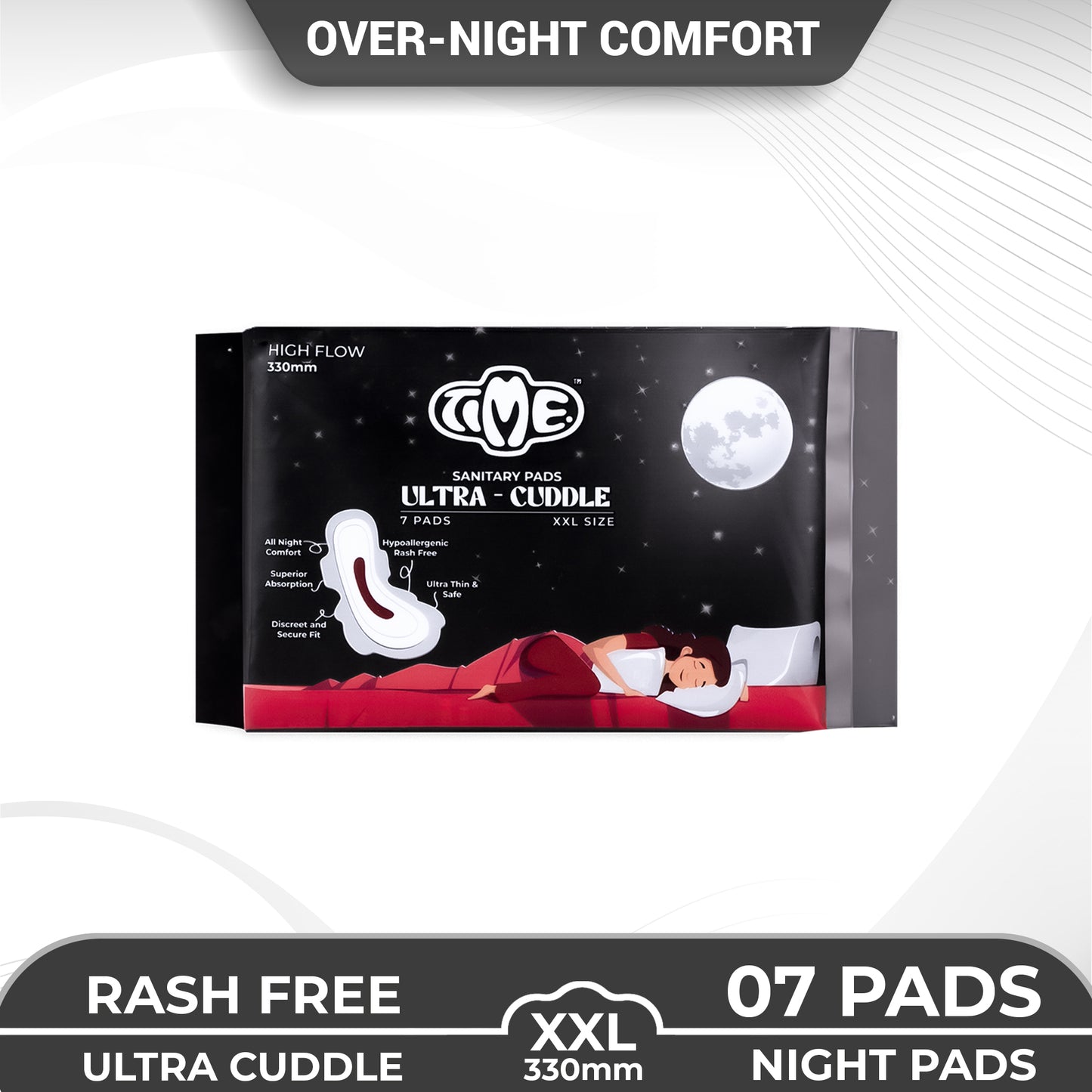 Time Ultra Cuddle Sanitary Pads | Over Night Comfort | Leak guard | High Flow | Rash Free