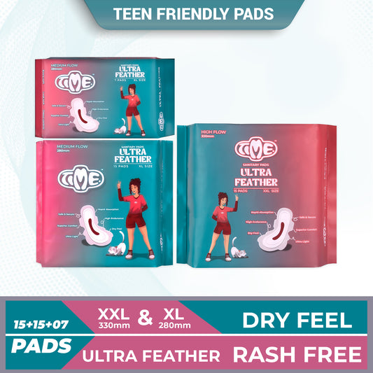 Time Ultra Feather Super Combo Sanitary Pads (Pack of 3) | Superior Absorption  | Teen Pads | Rash free | Dry Feel