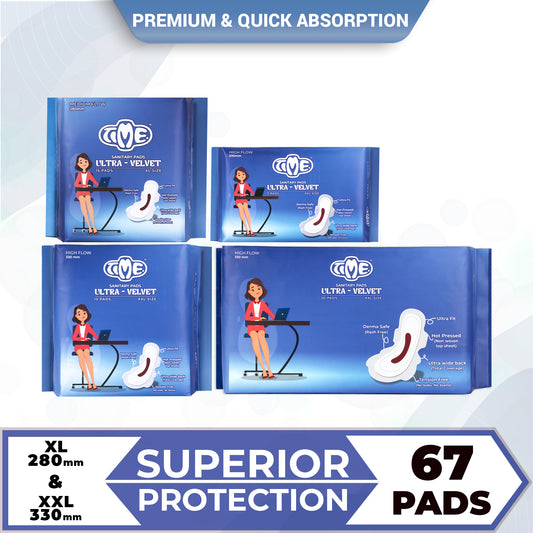 Time Ultra Velvet Super Combo Sanitary Pads (Pack of 4) | Odour Free | Cottony Top Sheet | Day and Night Pad | Leak guard