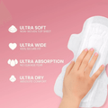 Time Ultra-Feather xxl+ Teen Sanitary Pad Showing Ultra Soft Wide Fit Ultra Absorption and Ultra Dry Comfort