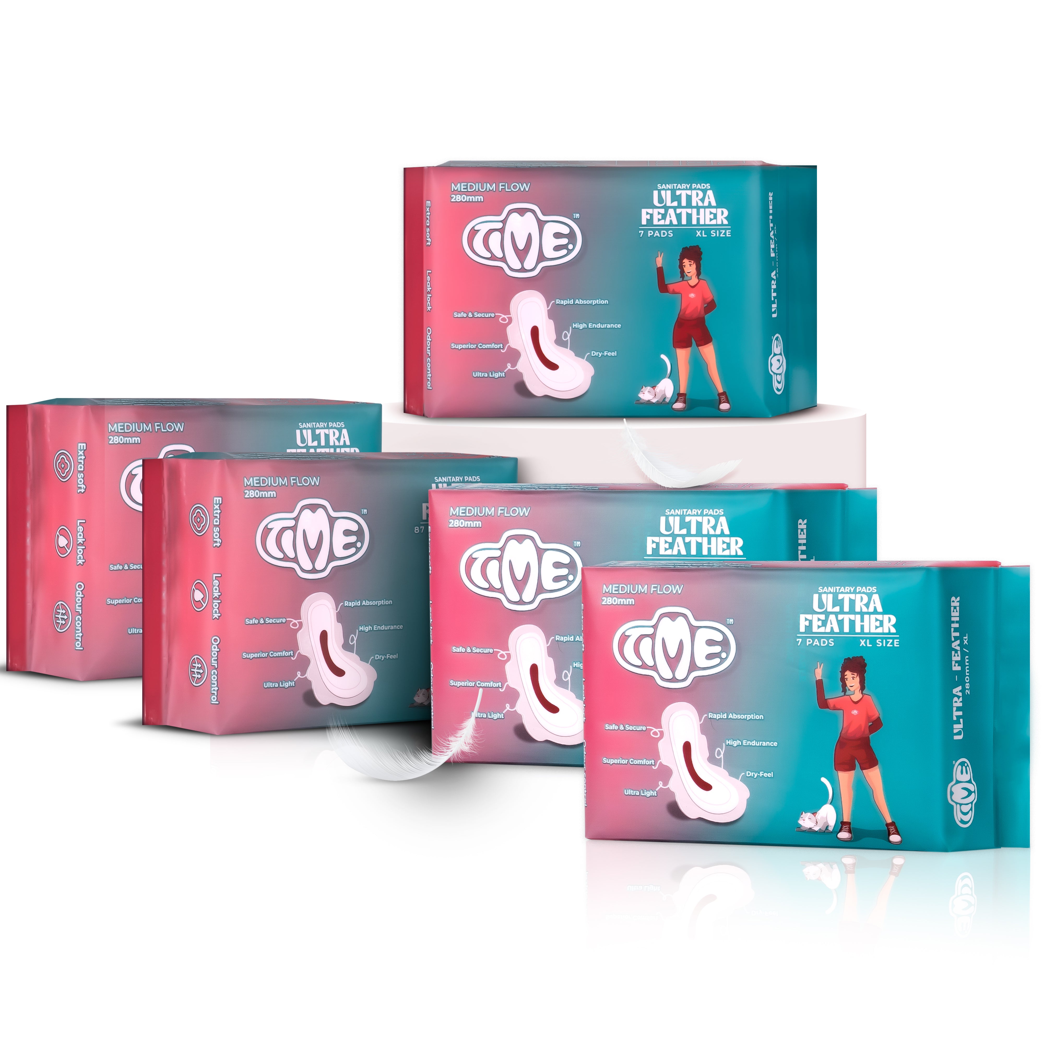 Timepads -Affordable sanitary pads - Ultra Feather Pack of 7 (280mm) – 5 Packs