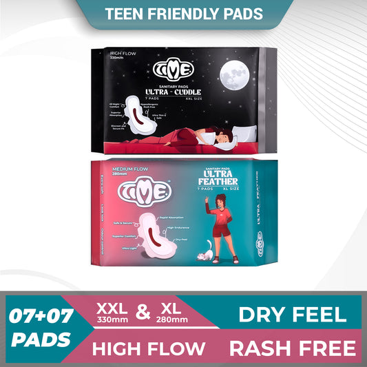 Time Ultra Feather XL + Ultra Cuddle XXL Sanitary Pads (1 pack each) |  Teen Pads | Over Night Comfort | Rash Free