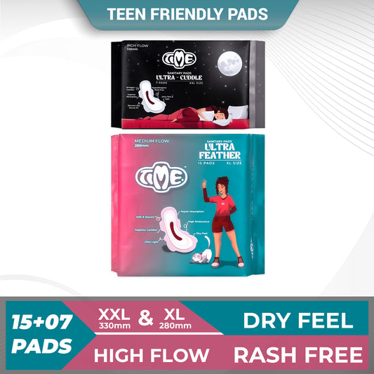 Time Ultra Feather XL + Ultra Cuddle XXL Sanitary Pads | Teen Pads | Over Night Comfort | Rash Free (1 Pack each)