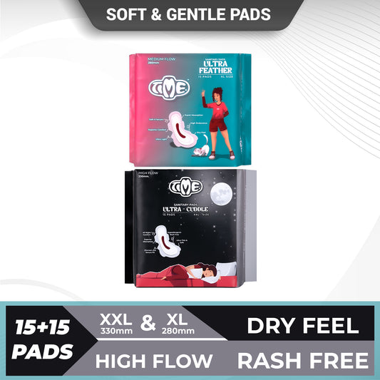 Time Ultra Feather XL + Ultra Cuddle XXL Sanitary Pads (1 pack each) | Teen Pads | Over Night Comfort | Rash Free
