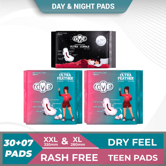 Time Ultra Feather XL + Ultra Cuddle XXL Sanitary Pads (Pack of 3) | Teen Pads | Over Night Comfort | Rash Free