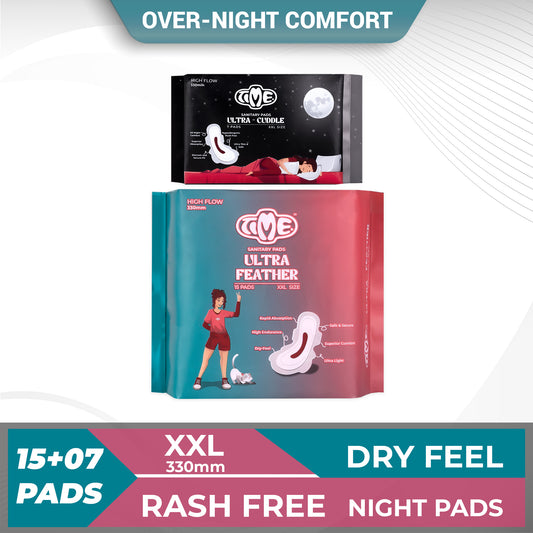 Time Ultra Feather XXL + Ultra Cuddle XXL Sanitary Pads (1 pack each) | Teen Pads | Over Night Comfort | Rash Free