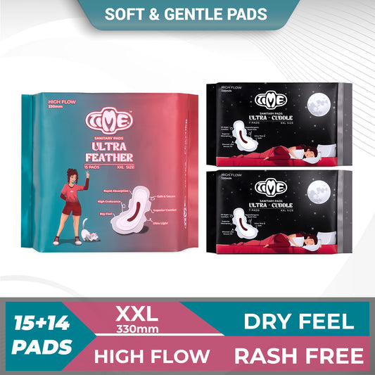 Time Ultra Feather XXL + Ultra Cuddle XXL Sanitary Pads (Pack of 3) | Teen Pads | Over Night Comfort | Rash Free