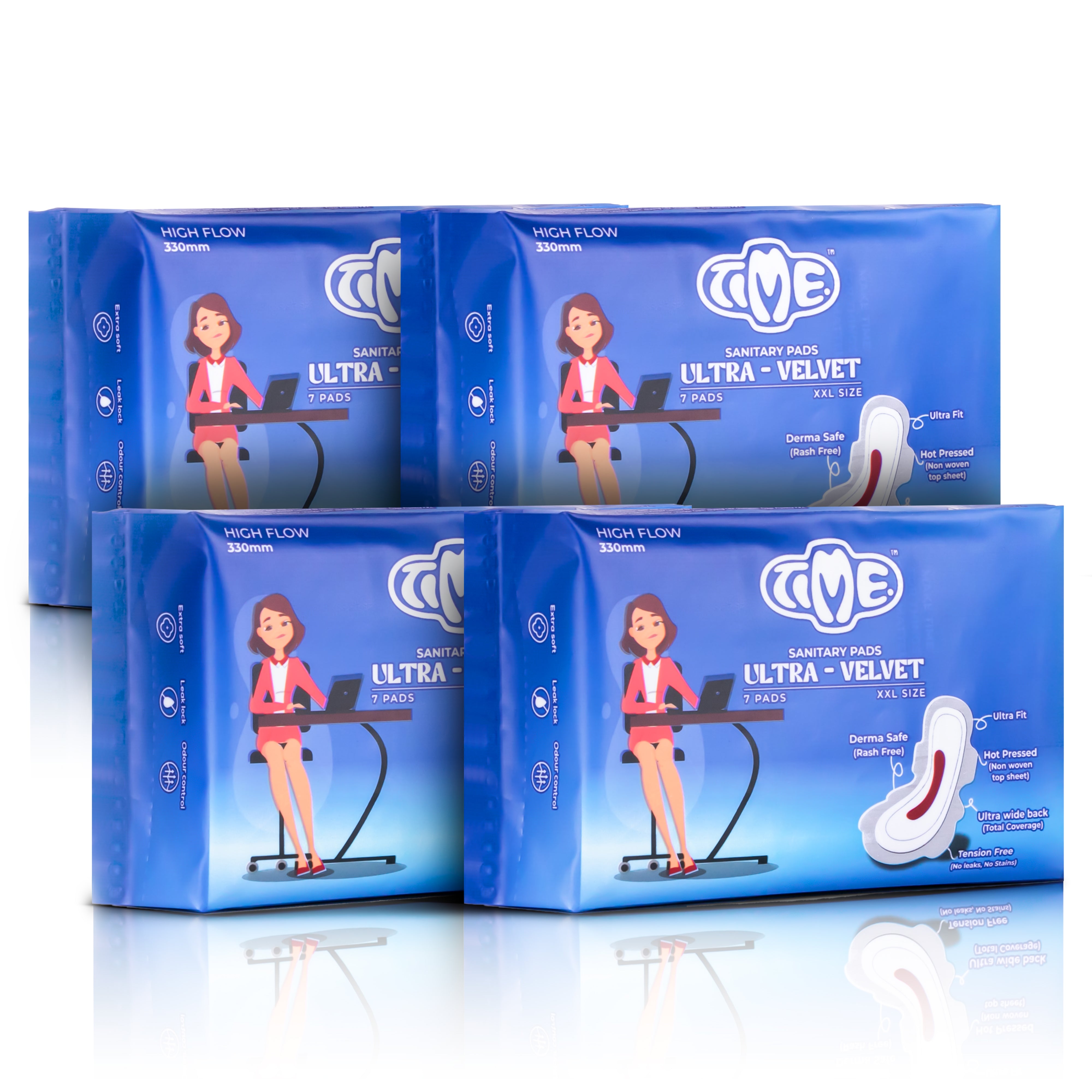 Timepads - Comfortable sanitary pads - Ultra velvet pack of 7 330mm (4 packs)