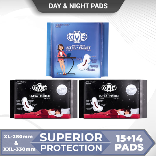 Time Ultra Velvet XL + Ultra Cuddle XXL Sanitary Pads (Pack of 3) | Cottony Top Sheet | Rash Free | All Night Comfort | Leak guard