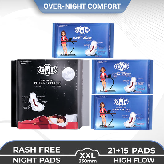 Time Ultra Velvet XXL + Ultra Cuddle XL Sanitary Pads (Pack of 4) | Cottony Top Sheet | Rash Free | All Night Comfort | Leak guard