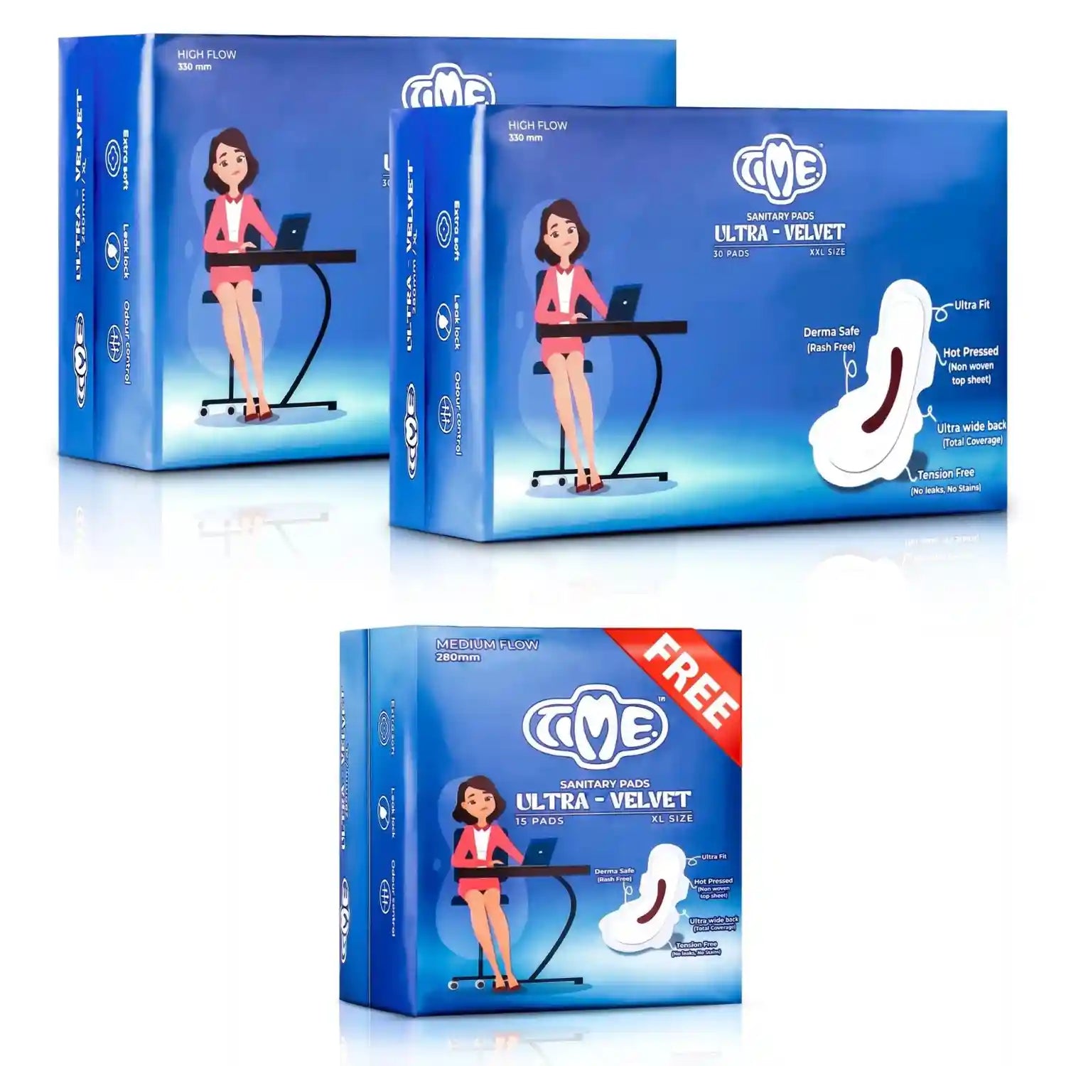 TIME Ultra - velvet sanitary pads – 330mm (buy 2 get 1 free 15 pads pack - 280mm)
