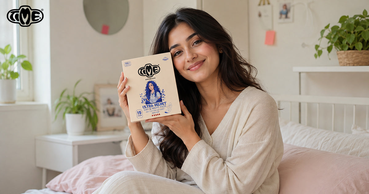 A women is keeping the TIME sanitary pads with the smiling face 