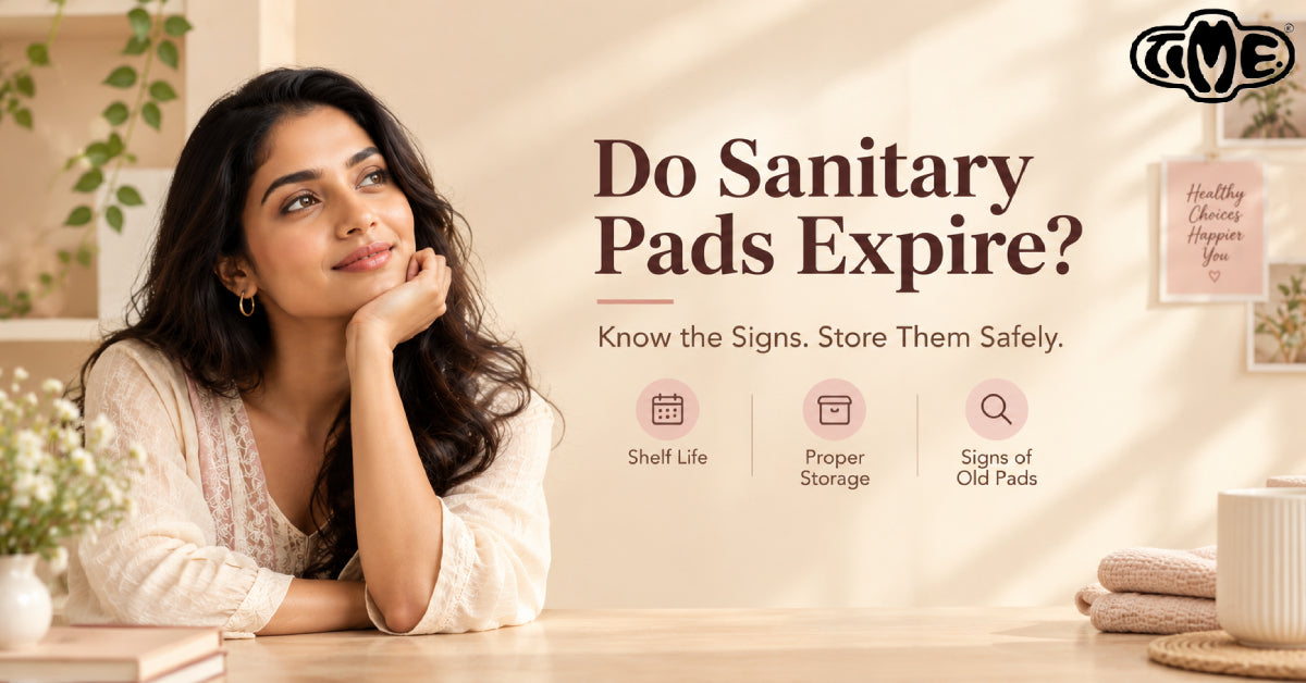 A beautiful girl is sitting and text shows that " do sanitary pads expire?"