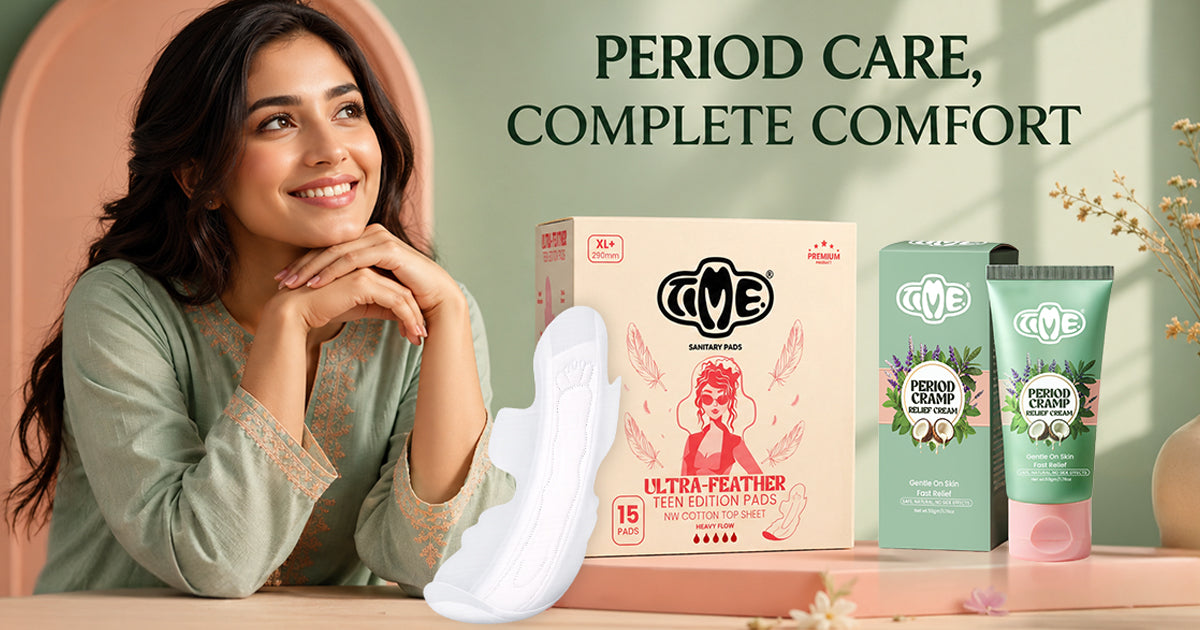 Period care complete comfort with TIME sanitary products( Ultra Feather and Period Pain Relief Cream)