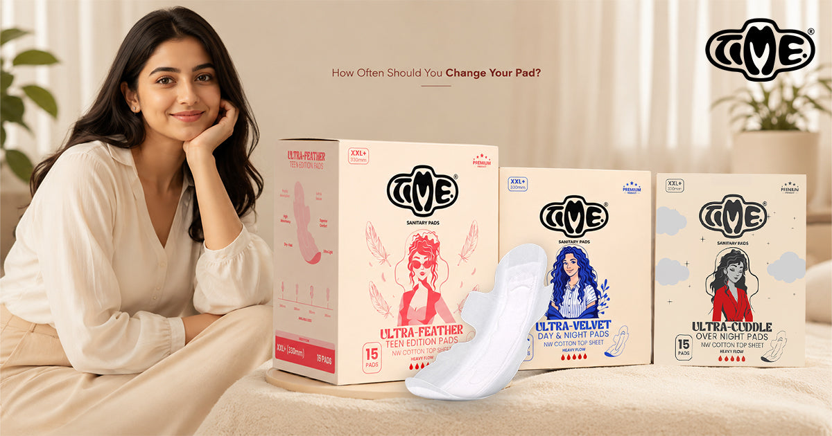 A women with TIME sanitary product is displayed