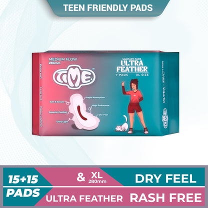 Time Ultra Feather Sanitary Pads | Superior Absorption  | Teen Pads | Rash free | Dry Feel