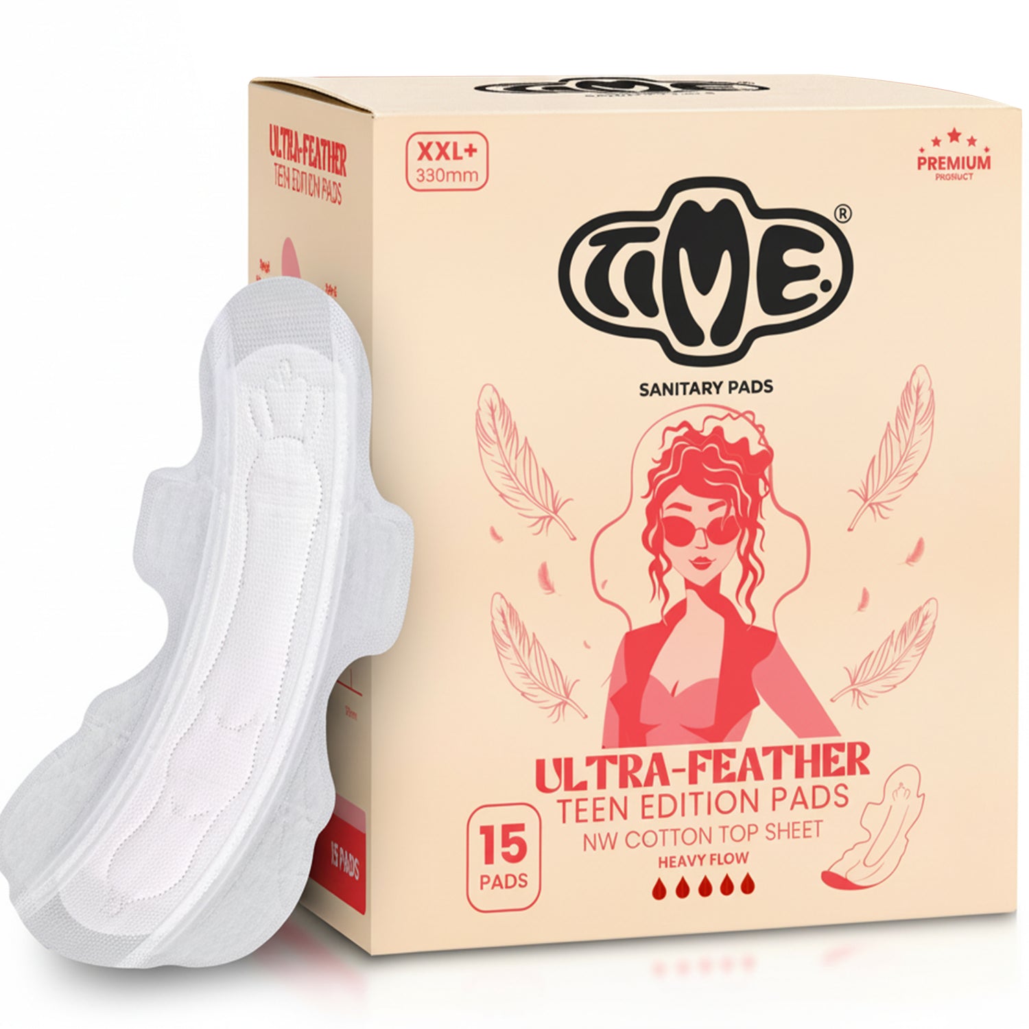 Ultra soft cotton layer leak-free heavy flow pads XXL+ 15 pads