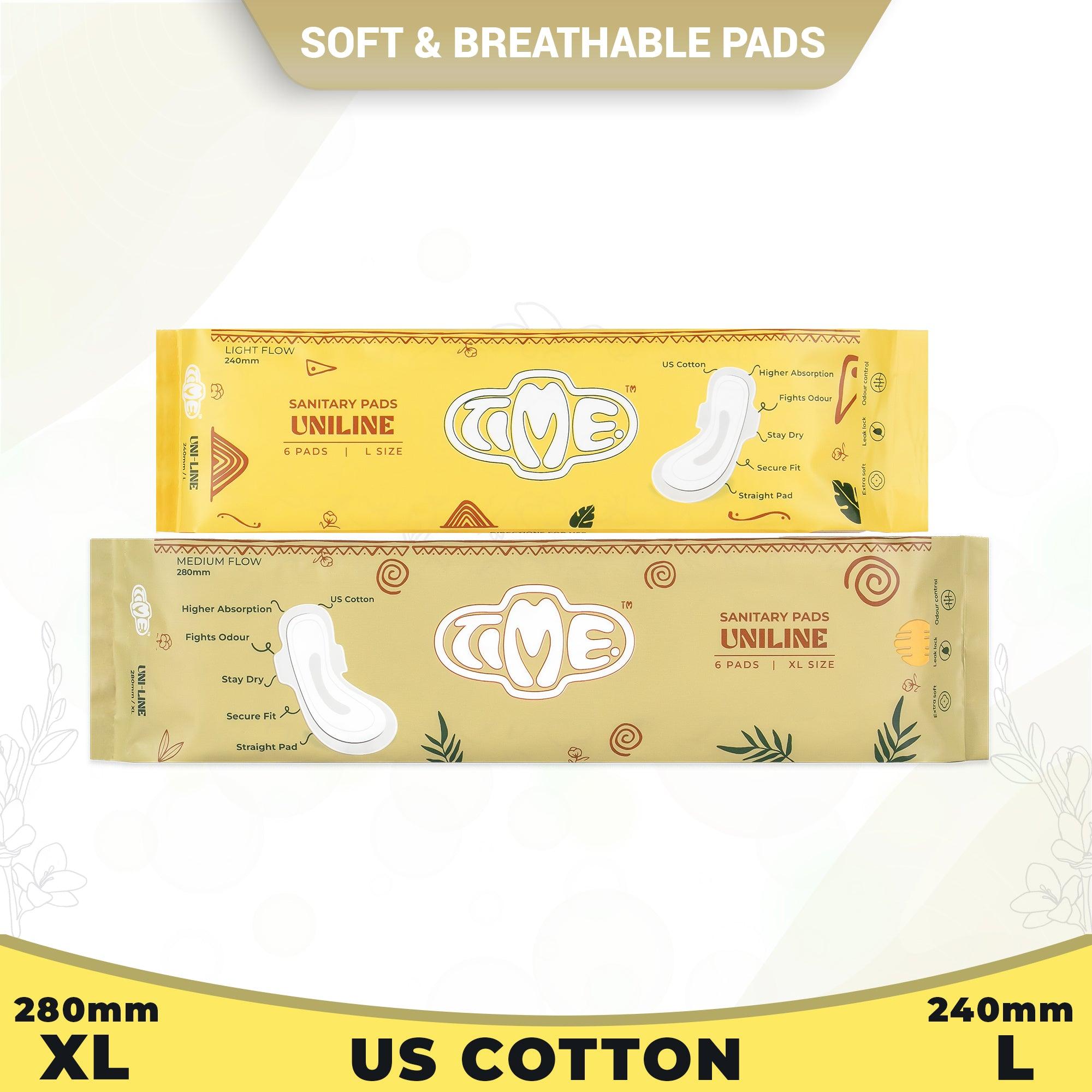 Time Uniline Super Combo Sanitary Pads | Straight Pads | U.S. Cotton | Odour Control | Extra Soft - TIME