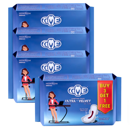 Time Ultra Velvet Sanitary Pads - Buy 3 Get 1 Free | Odour Free | Cottony Top Sheet | Day and Night Pad | Leak guard