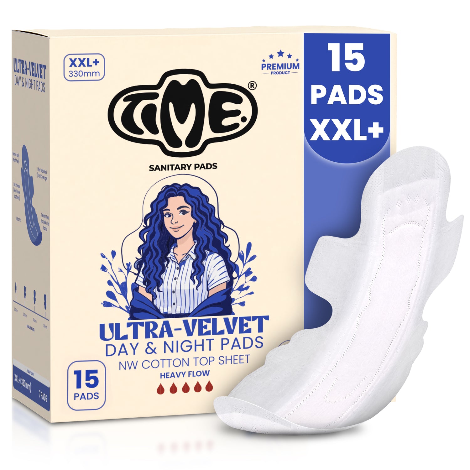 Premium double wings leak proof rash free pads XXL 15 pads