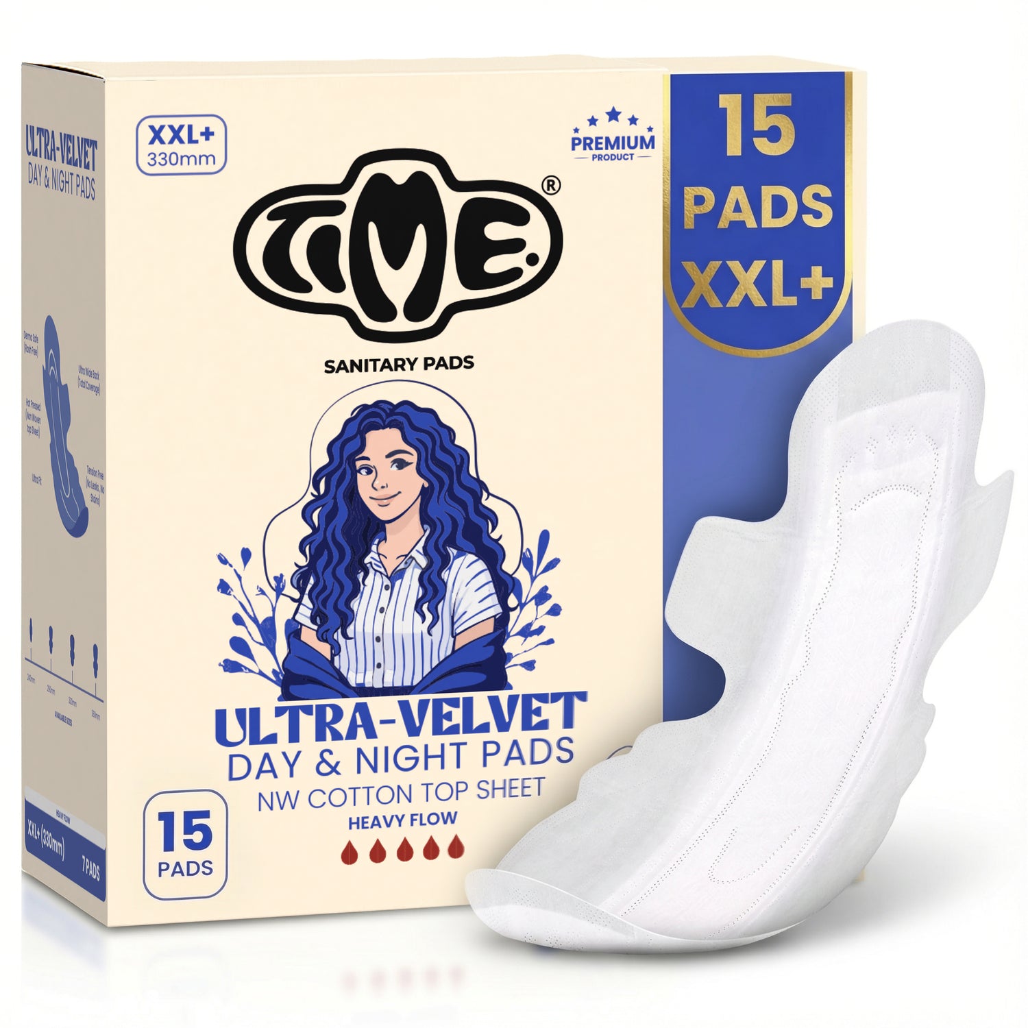 Premium double wings leak proof rash free pads XXL+ 15 pads