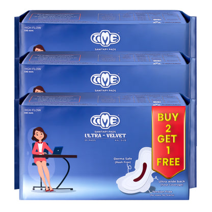 Time Ultra Velvet Sanitary Pads - Buy 2 Get 1 Free | Odour Free | Cottony Top Sheet | Day and Night Pad | Leak guard