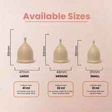 Time Menstrual Cup Available Sizes – Small 21ml, Medium 32ml and Large 41ml with Dimensions