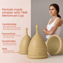 Time Menstrual Cup Showing Adaptive Seal Rim Secure Grip Ergo-Tulip Shape and Air-Relief Rim Features