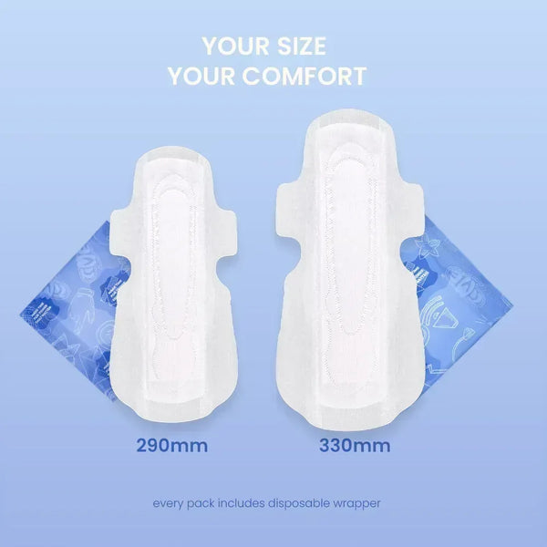 Time Sanitary Pads Size Guide – 290mm XL+ and 330mm XXL+ with Individual Disposable Wrapper Included