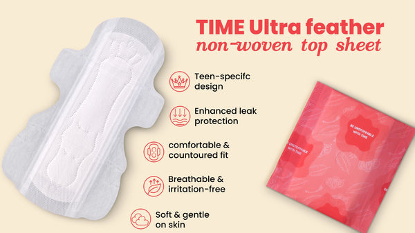 Time Ultra-Feather Sanitary Pad with Teen-Specific Design Enhanced Leak Protection Breathable and Soft on Skin