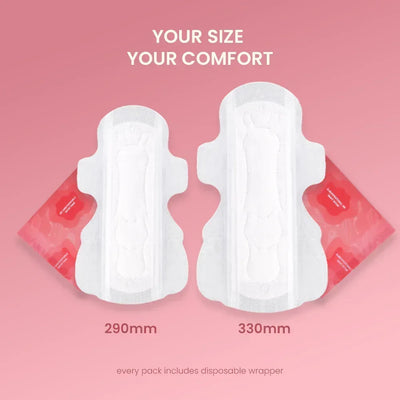 Time Ultra-Feather Teen Sanitary Pads Size Comparison 290mm and 330mm with Disposable Wrapper