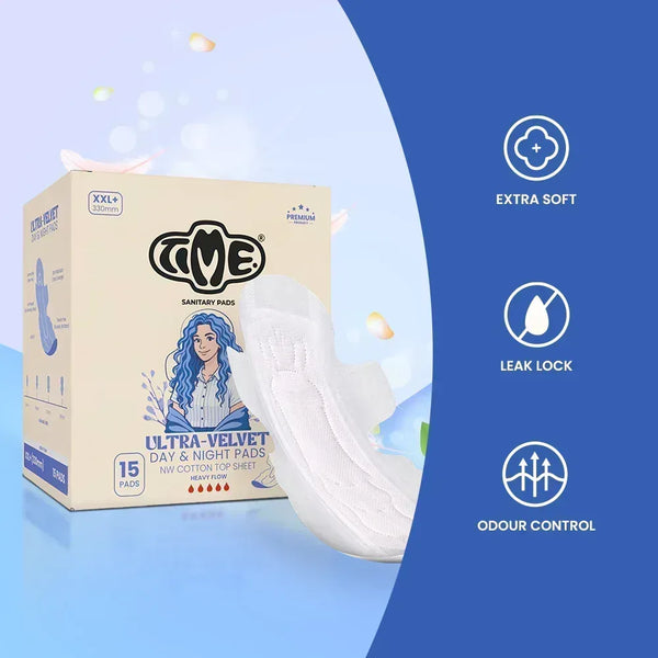 Time Ultra-Velvet XXL+ Sanitary Pad Box with Extra Soft Leak Lock and Odour Control Benefits