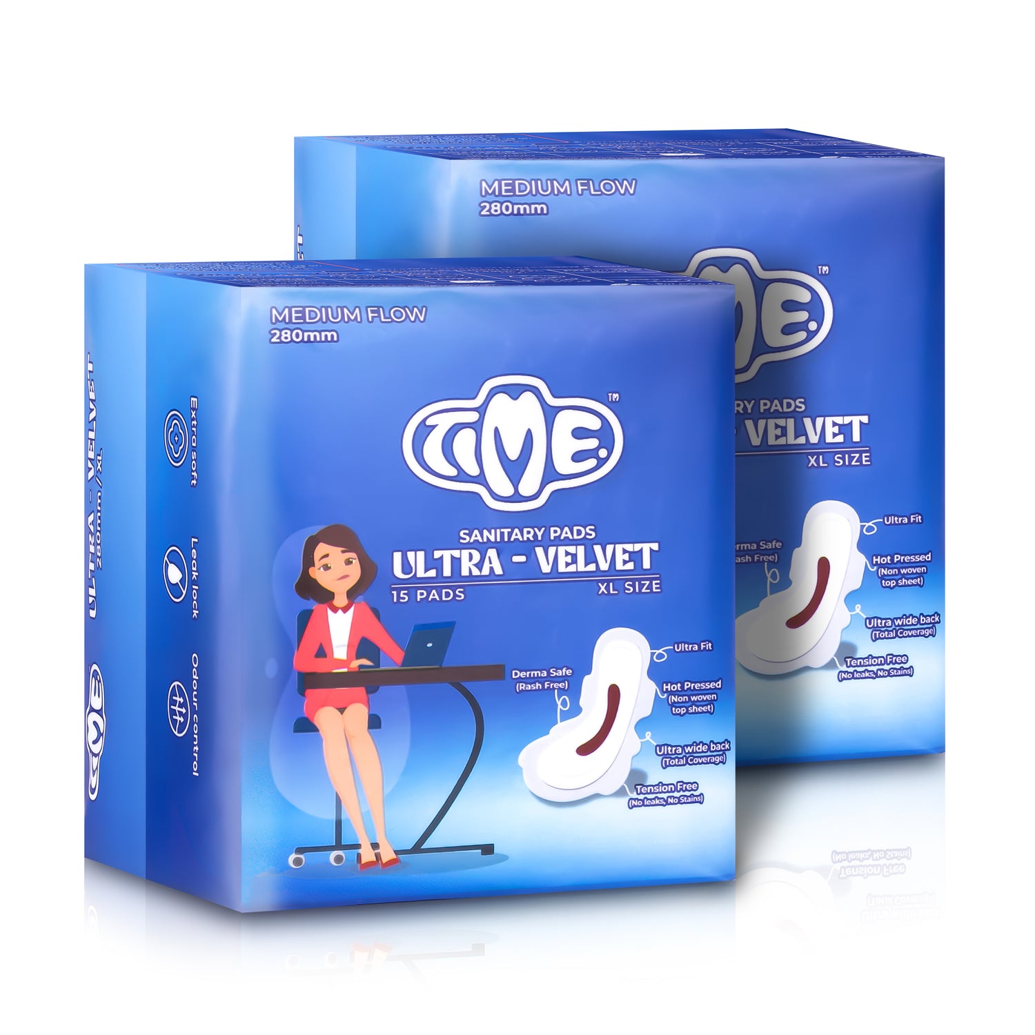 Timepads - Rash free sanitary pads - Ultra Velvet pack of 15 280mm (2 Packs)