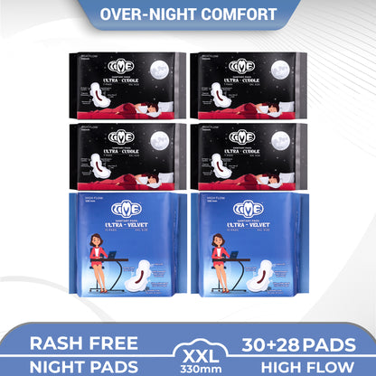 Time Ultra Velvet XXL + Ultra Cuddle XXL Sanitary Pads (Pack of 6) | Cottony Top Sheet | Rash Free | All Night Comfort | Leak guard