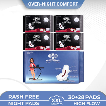 Time Ultra Velvet XXL + Ultra Cuddle XXL Sanitary Pads (Pack of 5) | Cottony Top Sheet | Rash Free | All Night Comfort | Leak guard