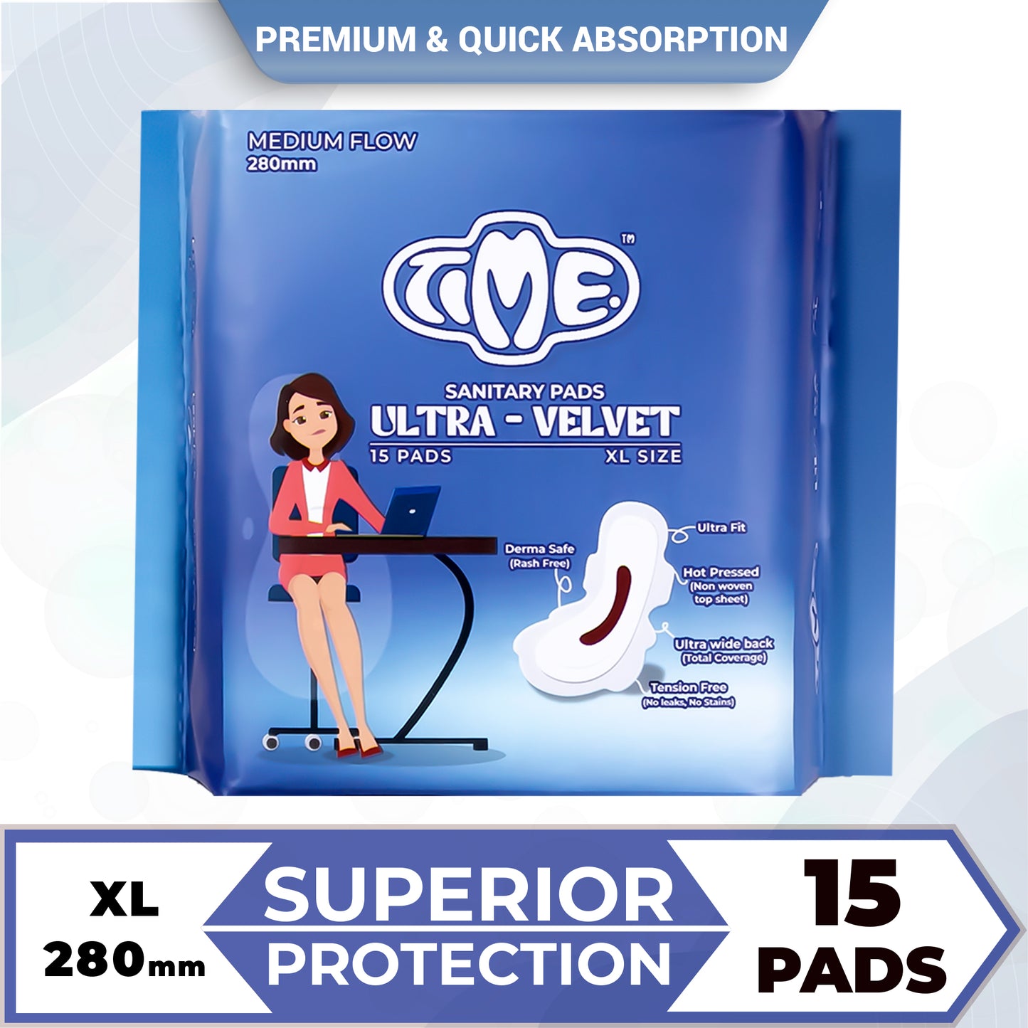 Time Ultra Velvet Sanitary Pads - Buy 2 Get 1 Free | Odour Free | Cottony Top Sheet | Day and Night Pad | Leak guard