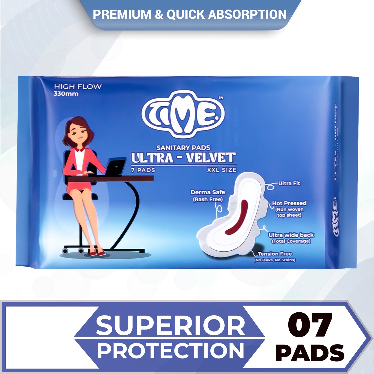 Time Ultra Velvet Derma Safe with Superior Absorption Secure Fit Leak Proof Day/Night Sanitary Pads