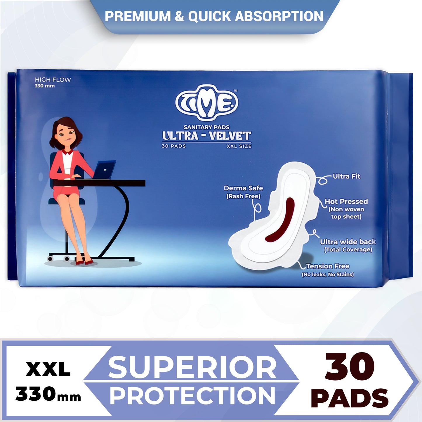 Time Ultra Velvet Derma Safe with Superior Absorption Secure Fit Leak Proof Day/Night Sanitary Pads