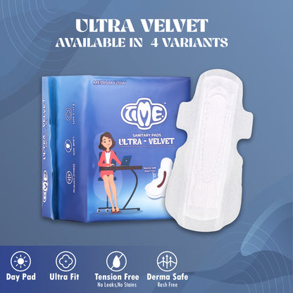 Time Ultra Velvet Derma Safe with Superior Absorption Secure Fit Leak Proof Day/Night Sanitary Pads