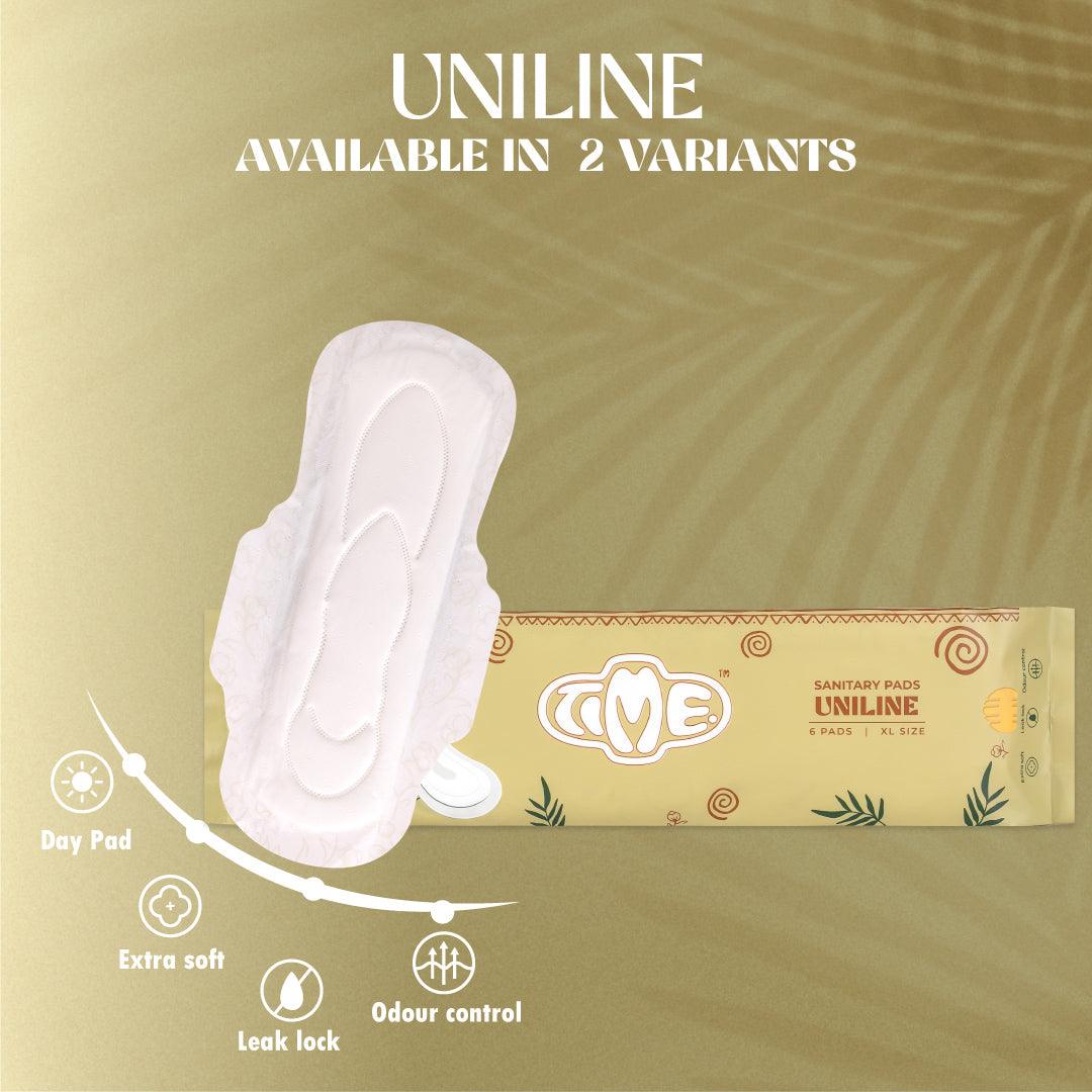 Time Uniline XL Sanitary Pads | Straight Pads | U.S. Cotton | Odour Control | Extra Soft - TIME